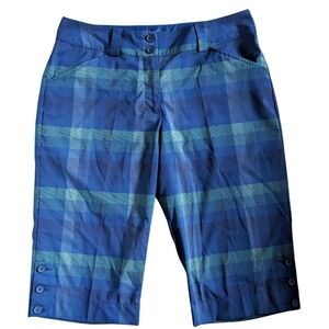 Nike Golf Dri Fit Womens Size 6 Blue/Green Plaid Golf Shorts Lightweight Tartan